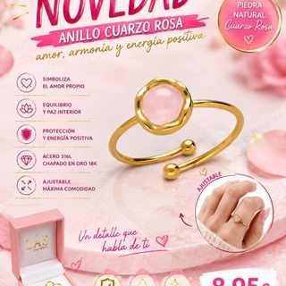 Anillo ajustable cuarzo rosa - Imagen 1