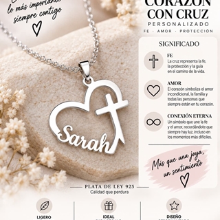 Collar cruz latina con corazón personalizado - Imagen 1
