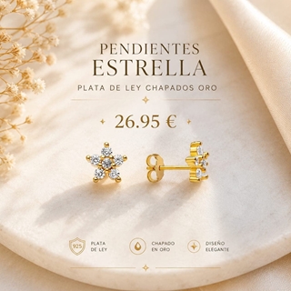 Pendientes estrella plata bañado en oro - Imagen 1