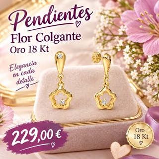 Pendientes flor colgante oro - Imagen 1