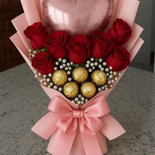 Ramos de rosas y Ferrero Rocher día de San valentin - Imagen 1
